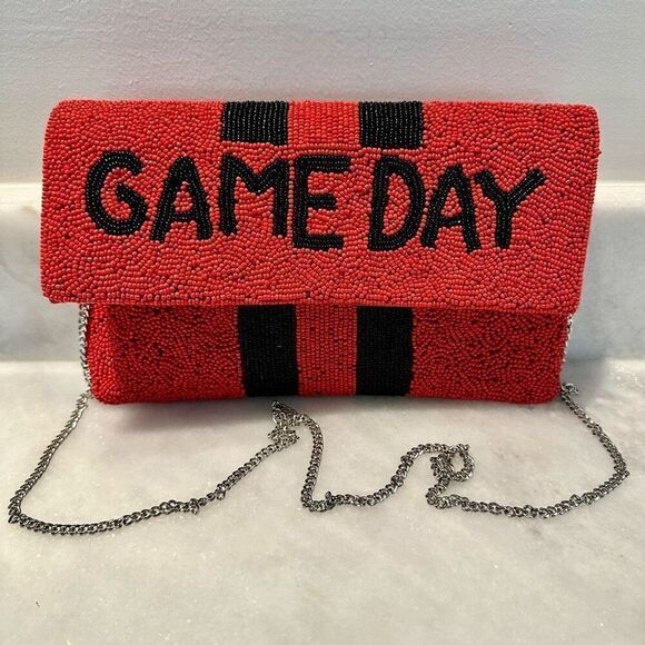 NWT Viola Game Day Beaded Chain Strap Clutch Convertible Crossbody Purse Red OS - Picture 1 of 6